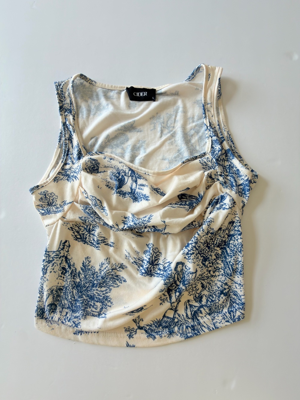 Cider Toile de Jouy Square Neck Tank Top